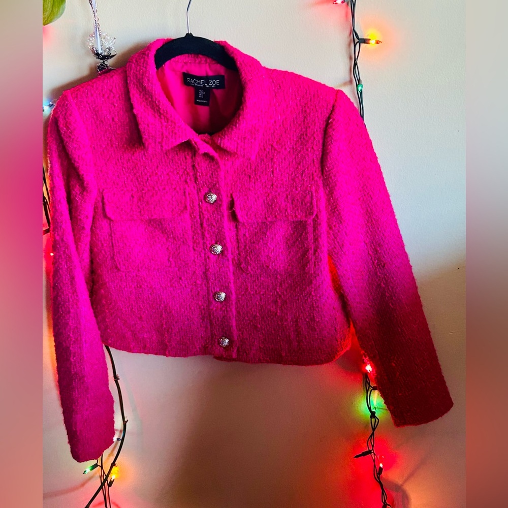 Rachel Zoe Fuchsia Cropped Tweed Blazer - Picture 12 of 14